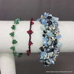 Three Multi-stone & Glass Beaded Bracelets