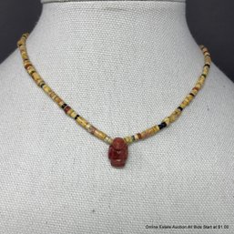 Mixed Stone Necklace With Carved Jasper Eagle-Form Pendant