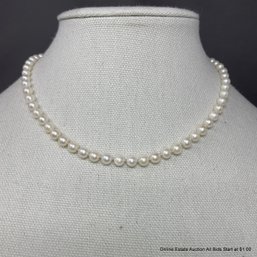 14k White Gold And Pearl Single Strand Knotted Necklace