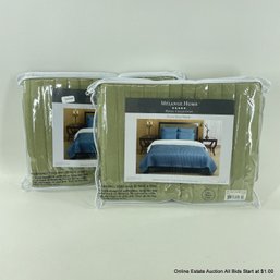 Pair Of Green Plaza Silk Standard Pillow Shams From Mlange Home Hotel Collection In Original Packaging