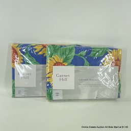 Garnet Hill Double Cotton Percale Fitted And Flat Sheet With Sunflower Pattern In Original Packaging