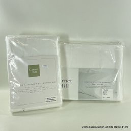 Garnet Hill Twin Flannel Fitted And Flat Sheets In White In Original Packaging