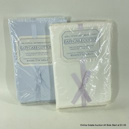 Two Pairs Of Wamsutta Mills Easy-Care Cotton Standard Pillowcase In Blue And White In Original Packaging