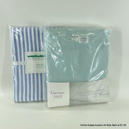 Garnet Hill Striped Cotton Flat Sheet And Flannel Fitted Sheet For Full/Double Bed, In Original Packaging