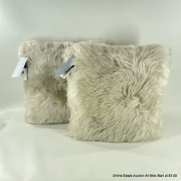 Pair Of Auskin Genuine Sheepskin 14' Throw Pillows, New With Tags