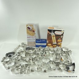 Assorted Tin Cookie Cutters, Williams Sonoma Glass Cookie Stamps & Marcato Cookie Press