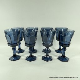 8 Vintage Virginia Dark Blue Water Goblets By FOSTORIA 7.25'