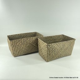 Pair Of Woven Grass Baskets 6' X 6' X 11'