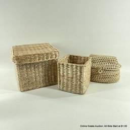 Three Woven Boxes, Two With Lids