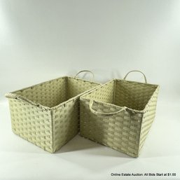 Two Woven Storage Baskets With Handles