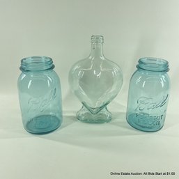 3 Glass Jars 2 Ball 1 Heart Shaped
