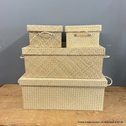 Four Lidded Woven Baskets With Handles (LOCAL PICKUP ONLY)