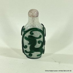 Chinese Peking Glass Snuff Bottle With Spoon & Stopper 3'