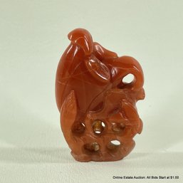 Chinese Carved Red Jadeite Floral Carving 2.25'