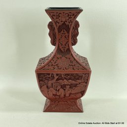 Cinnabar Red Lacquer Vase 7.75' H