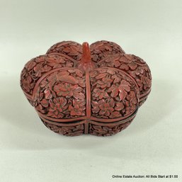 Cinnabar Red Lacquer Lidded Lobed Box 6'