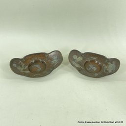 Pair Of Hand-Crafted Chataku Bronze Saucers 5'