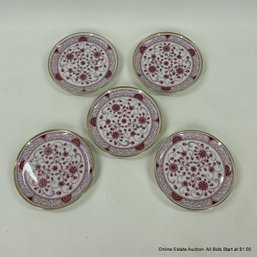 5 Lindner Kueps Bavaria Old Tendril Red Porcelain Coasters