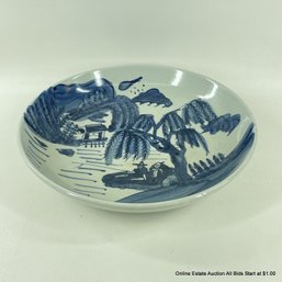 Vintage Blue & White Porcelain Bowl 11'