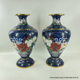 Pair Of Large Chinese Cloisonne Vases 15.5' Each