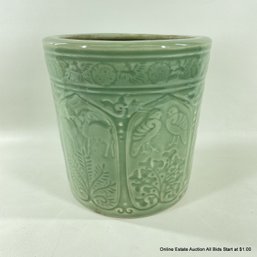 Chinese Ceramic Celadon Planter With Incised Decoration 8.5'