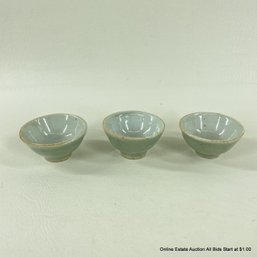 Three Vintage Celadon Glazed Saki Cups 1.75'