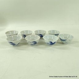 Set Of 8 Blue And White Porcelain Saki Cups 2'