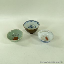 Three Assorted Porcelain Saki Cups  2.5' - 2.25'