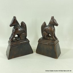 Pair Of Carved Hardwood Animals On Stands 6'