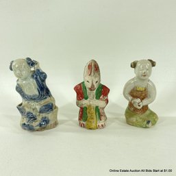 Three Chinese Figurines, Two Buddhas & A Rabbit 3' Each