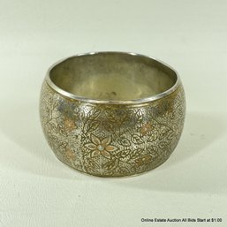 Vintage Silver Etched Chunky Bangle Flowers 2.5' Diameter