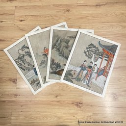 Set Of 4 Chinese Watercolors On Paper Not Framed 16' X 19'