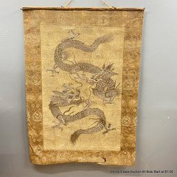 Antique Chinese Embroidered Dragon Scroll With Metallic Thread On Silk 39' X 55'