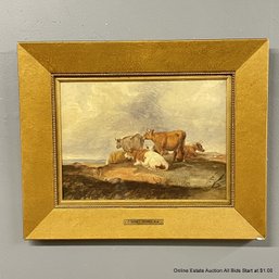 Thomas Sidney Cooper Watercolor Painting On Paper Early 19th Century Cows In A Field, Framed