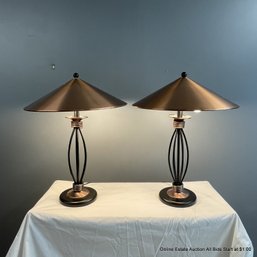 Pair Of Contemporary Metal Side Table Lamps (LOCAL PICKUP ONLY)