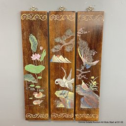 3-Panel Carved And Painted Wood Wall Art (LOCAL PICK UP ONLY)