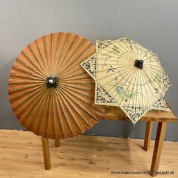 Pair Of  Vintage Chinese Wood And Paper Parasols