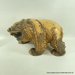 Japanese Hand-Carved Hokkaido Wooden Bear 14'