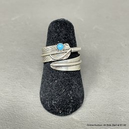 Sterling Silver & Turquoise Southwest Feather Ring 1.59