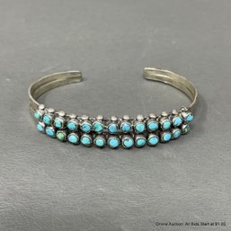 Southwest Stamped Turquoise Bracelet, Unmarked, Likely Sterling Silver 15 Grams