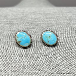 Pair Of Sterling Silver Turquoise Pierced Earrings Signed P.B.