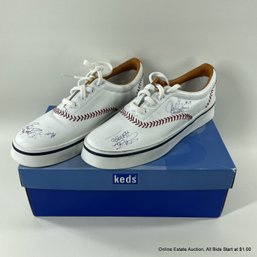 Pair Of Keds Champion Leather Pennant Shoes-Autographed By Jim Palmer, Carl Erskine And Mike Cameron