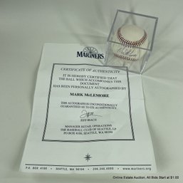 Mark McLemore Autographed Baseball With Hologram & Seattle Mariners C.O.A. In Display Box
