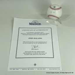 John Halama Autographed Baseball With Hologram And Seattle Mariners C.O.A.