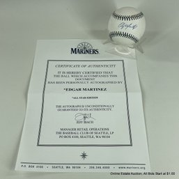 Edgar Martinez Autographed Baseball 2001 All-Star Game With Seattle Mariners C.O.A.