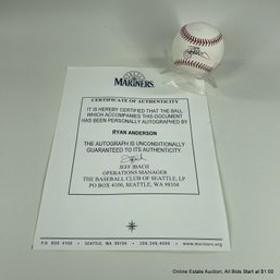 Ryan Anderson Autographed Baseball With Seattle Mariners C.O.A.