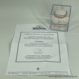 Ichiro Suzuki Autographed Rookie Season Baseball With Seattle Mariners C.O.A.