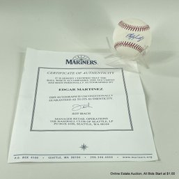 Edgar Martinez Autographed Baseball With Seattle Mariners C.O.A.