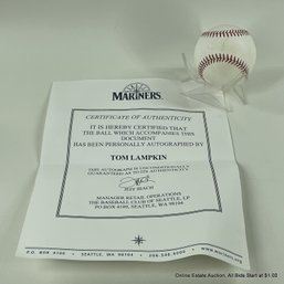 Tom Lampkin Autographed Baseball With Seattle Mariners C.O.A.