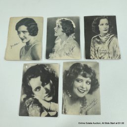5 Vintage Movie Star Actress Collector Cards Greta Garbo, Mary Pickford, Fay Wray, Clara Bow, Jean Author